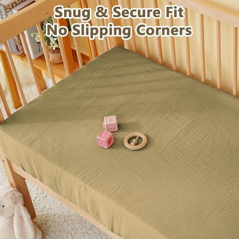 Muslin Crib Sheet 50x27in – 100% Cotton Baby Fitted Sheet for Boys & Girls, Ultra Soft & Breathable, Snug Fit with 360° Elastic, Fits Crib Mattress Up to 28" x 52" & Toddler Beds (Tan, 50x27in) in Kuwait