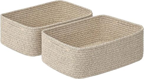 Shallow Storage Baskets for Shelves, 15x11x5.1 Inch Woven Baskets for organizing, 2 Pack Storage Bins for Nursery, Bathroom, Closet, Decorative, Mixed Brown in Kuwait