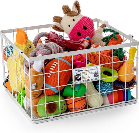 Dog Toy Basket, Dog Toy Storage Bin for Pet, Medium Toy Box for Dogs, Metal Storage Box with Handles, Toy Organizer Holder Boxes for Living Room (Black) in Kuwait