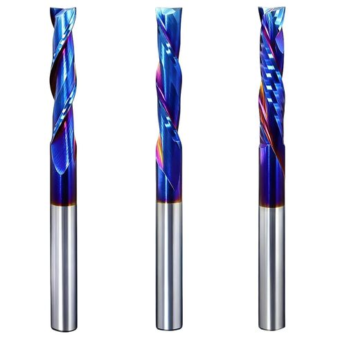 3pcs Spiral Router Bits Set 1/4" Shank 2 Flute Upcut Downcut Compression Bit Solid Carbide CNC Router Bits with Nano Blue Coating End Mill for Wood Cut, Carving, Edge Trimming in Saudi Arabia