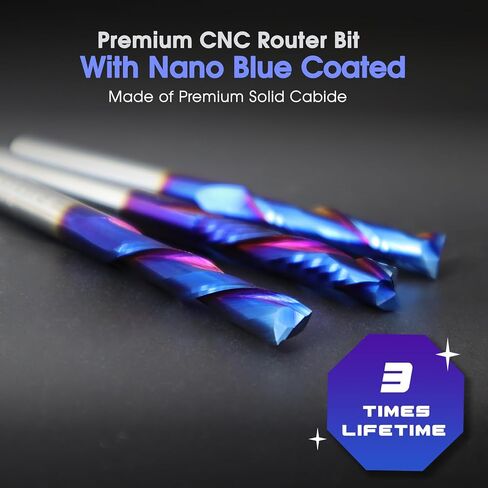 3pcs Spiral Router Bits Set 1/4" Shank 2 Flute Upcut Downcut Compression Bit Solid Carbide CNC Router Bits with Nano Blue Coating End Mill for Wood Cut, Carving, Edge Trimming in Saudi Arabia