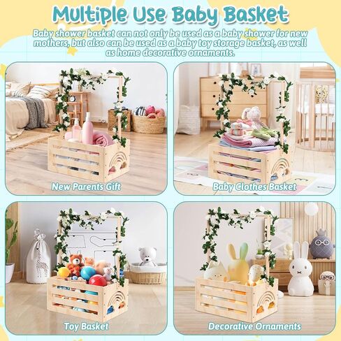 Wooden Baby Shower Crate Closet With Hangers, Letters, Dividers - Easy Assembly Basket for Newborn Boys Girls - Pregnancy Gifts for New Parents in Kuwait