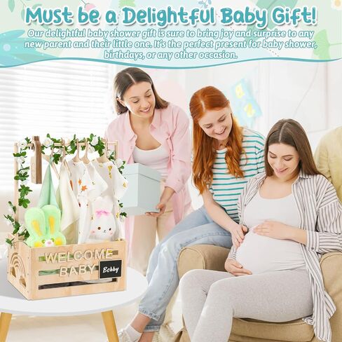 Wooden Baby Shower Crate Closet With Hangers, Letters, Dividers - Easy Assembly Basket for Newborn Boys Girls - Pregnancy Gifts for New Parents in Kuwait