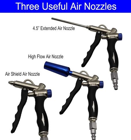 YOTOO 2-Way Air Blow Gun kit with Adjustable Air Flow, Extended Nozzle, High Flow Nozzle and 1/4" NPT Female Quick Plug in Kuwait