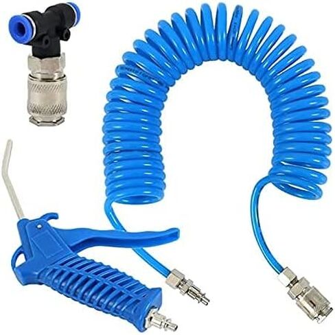 Air Blow Gun Kit Air Duster Cleaning Nozzle Blow Spray Tool Kit with 5 Meter Long Coil PU Air Hose,4×6mm(Blue) in Kuwait