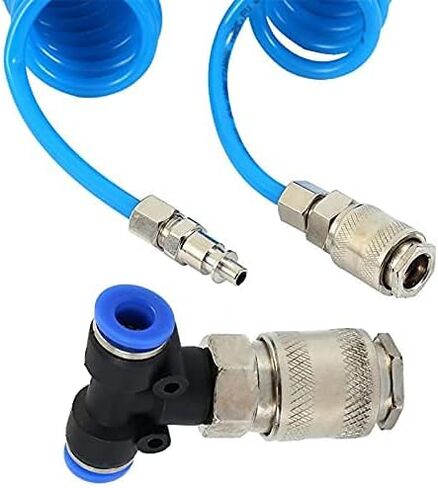Air Blow Gun Kit Air Duster Cleaning Nozzle Blow Spray Tool Kit with 5 Meter Long Coil PU Air Hose,4×6mm(Blue) in Kuwait