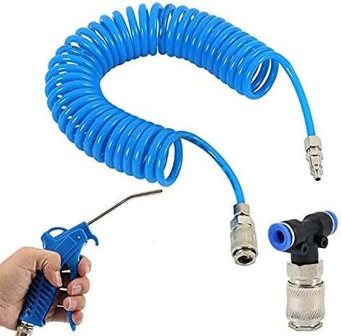 Air Blow Gun Kit Air Duster Cleaning Nozzle Blow Spray Tool Kit with 5 Meter Long Coil PU Air Hose,4×6mm(Blue) in Kuwait