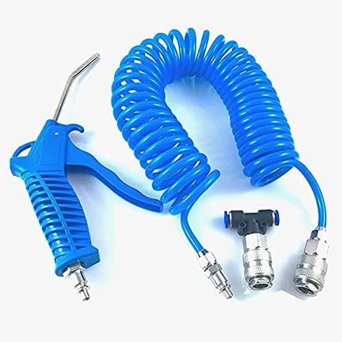 Air Blow Gun Kit Air Duster Cleaning Nozzle Blow Spray Tool Kit with 5 Meter Long Coil PU Air Hose,4×6mm(Blue) in Kuwait