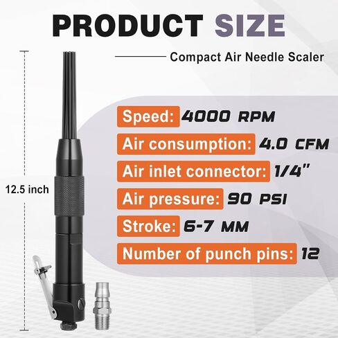 Threlaco Compact Air Needle Scaler with 40 Pieces 7' Descaling Needles Pneumatic Tools Air Powered Remove Slag Rust Paint Weld and Dirt Quickly(12 Needles) in Kuwait