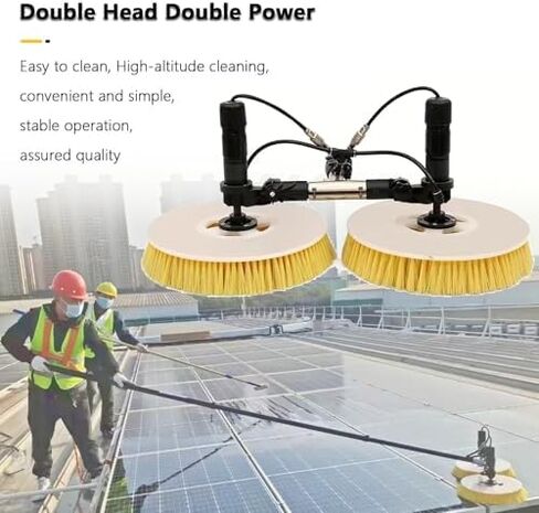 Telescopic Cleaning Pole Kit - Dual-Head Brush & Triple Spray Nozzles for Effective Solar Panel Care, Window Washing, Gutter Cleaning, Outdoor Maintenance Tool,Dualuse in Kuwait