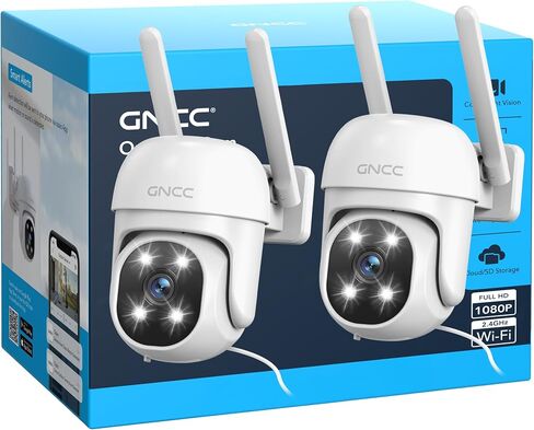 GNCC 1080P Outdoor Security Camera, 360 PTZ 2.4GHz WiFi Plug-in Cam(1-Pack) | Color Night Vision, Motion Detection and Siren, IP65 Weatherproof, SD/Cloud Storage, 24/7 Recording for Home Porch & Driveway in Kuwait
