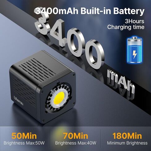 Ulanzi L023 40W Pro LED Video Light w Built-in 3400mAh Battery & PD Fast Charging, Portable Overlock 50W Cob Light, Handheld Bicolor 2500K-6000K Continuous Output Lighting with 8 Scenes for Video in Kuwait