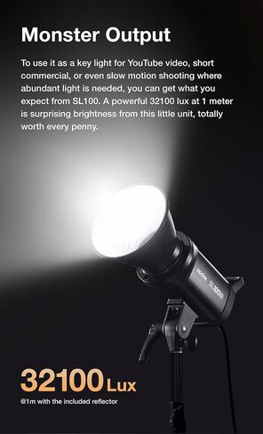 Godox SL100D LED Video Light,100W 5600K 32100Lux @1M CRI 96+TLCI 97 | +Bowens Mount Continuous Output Lighting,8 FX Effects 0-100% Brightness Studio Light, Multiple Control Methods in Kuwait