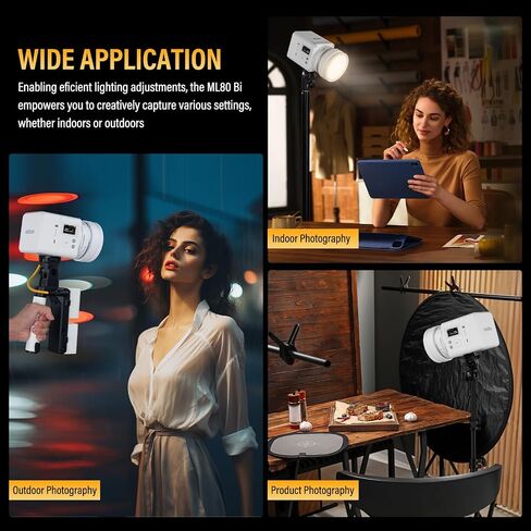 GODOX ML80Bi Bi-Color LED Video Light, 29,600 Lux @1m Compact Portable Photography Light, 2800K-6500K, CRI/TLCI 96, Bluetooth APP & NFC Control, with ML-BA Battery & ML-Z Zoom Reflector in Saudi Arabia