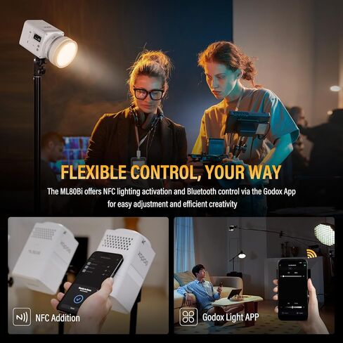 GODOX ML80Bi Bi-Color LED Video Light, 29,600 Lux @1m Compact Portable Photography Light, 2800K-6500K, CRI/TLCI 96, Bluetooth APP & NFC Control, with ML-BA Battery & ML-Z Zoom Reflector in Saudi Arabia