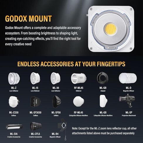 GODOX ML80Bi Bi-Color LED Video Light, 29,600 Lux @1m Compact Portable Photography Light, 2800K-6500K, CRI/TLCI 96, Bluetooth APP & NFC Control, with ML-BA Battery & ML-Z Zoom Reflector in Saudi Arabia