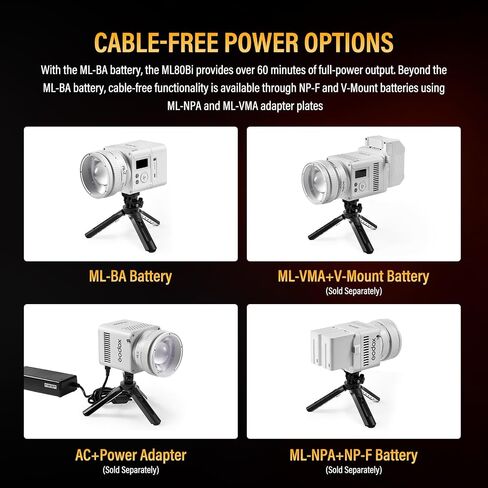 GODOX ML80Bi Bi-Color LED Video Light, 29,600 Lux @1m Compact Portable Photography Light, 2800K-6500K, CRI/TLCI 96, Bluetooth APP & NFC Control, with ML-BA Battery & ML-Z Zoom Reflector in Saudi Arabia