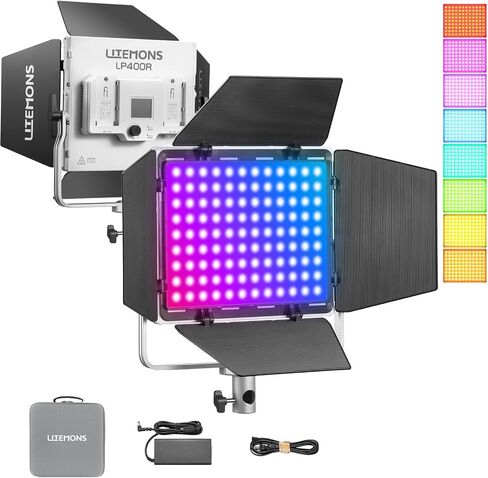 GODOX LITEMONS LP400R RGBW LED Video Light, CCT Bicolor Temperature 1800K-10000K 36W Panel Light with HSI Mode and Gel Mode, 14 FX Light Effects, Continuous Output Lighting Support APP Control in Kuwait