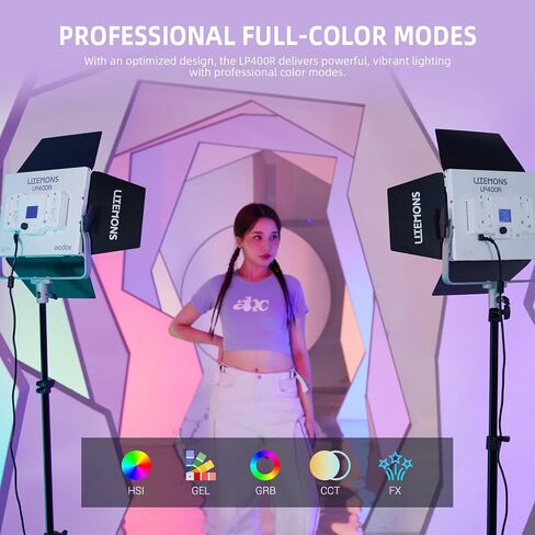 GODOX LITEMONS LP400R RGBW LED Video Light, CCT Bicolor Temperature 1800K-10000K 36W Panel Light with HSI Mode and Gel Mode, 14 FX Light Effects, Continuous Output Lighting Support APP Control in Kuwait