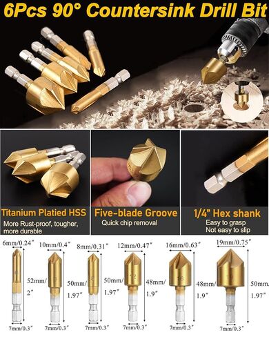 Rocaris 32 Pack Woodworking Chamfer Drilling Tools with Case | Countersink Drill Bits, L-Wrench, Wood Plug Cutter, Step Bit, Center Punch, Cutting Twist Bits in Kuwait