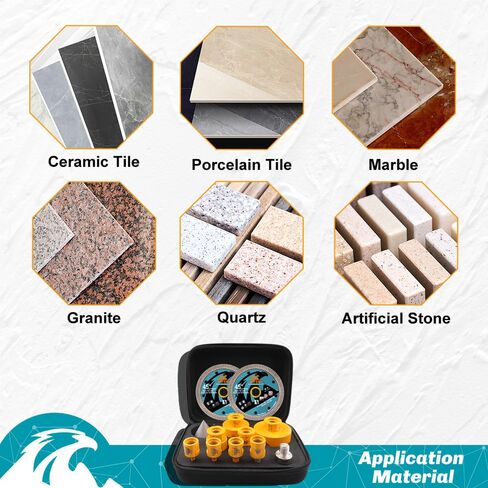 Diamond Tile Hole Saw Kit 12pcs - 6/8/10/25/35/50/65mm Core Drill Bits,10mm Milling Bit and 2" Chamfer Bit with Hex Adapter and 4.5" 2pcs Diamond Blade and for Tile Porcelain Marble in Kuwait