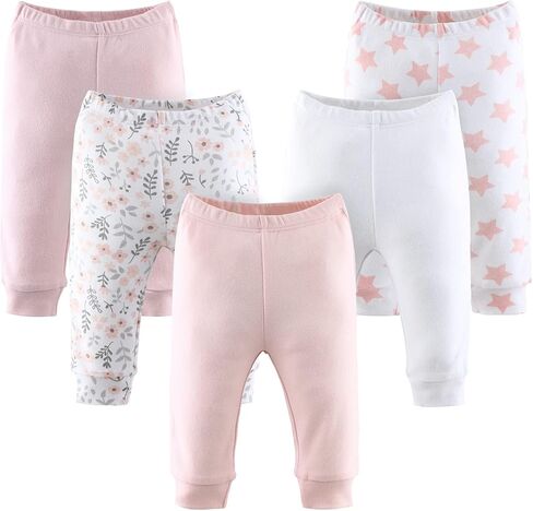The Peanutshell 5 Pack Baby Girl Pants Set - 100% Cotton Toddler Pants for 0-24 Months Clothes for Toddlers & Babies - Flower in Kuwait