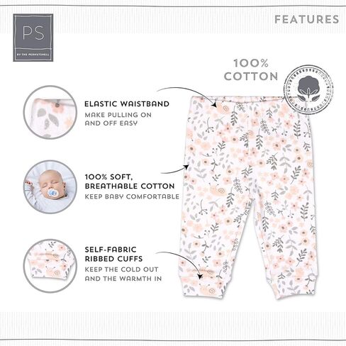 The Peanutshell 5 Pack Baby Girl Pants Set - 100% Cotton Toddler Pants for 0-24 Months Clothes for Toddlers & Babies - Flower in Kuwait