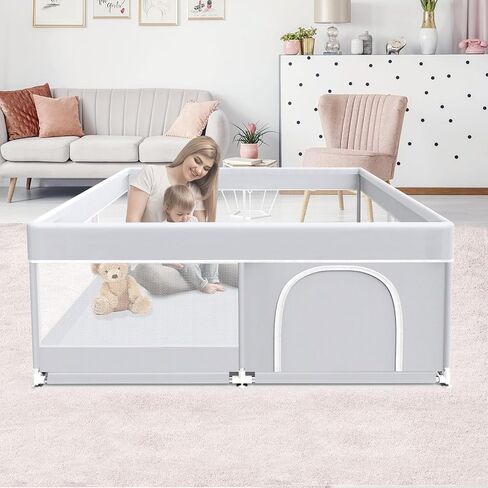 Fshibila Baby Playpen, 50x50 Inch Baby Playard for Babies and Toddlers, Play Pens for Indoor & Outdoor, Sturdy Safety Play Yard with Soft Breathable Mesh, Anti-Fall, Grey in Kuwait