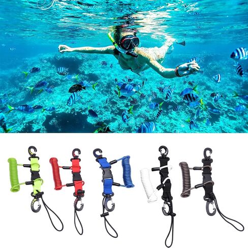 Scubas Diving Coiled Lanyard Release Clip Heavy Duty Antilost Underwater Spring Coiled Camera Strap for Dive Light Outdoor Accessories in Kuwait