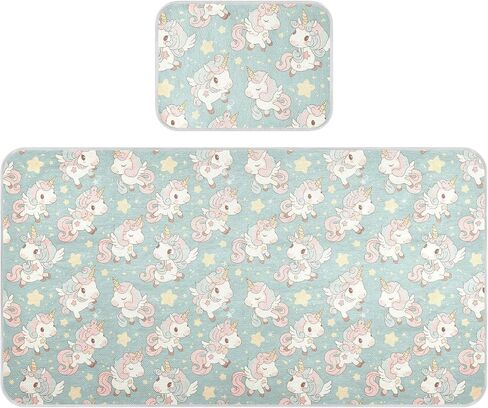 Cute Cartoon White Unicorns Cooling Baby Crib Mattress Sheets 28" x 52" Breathable Bed pad for Kids, Adult in Kuwait