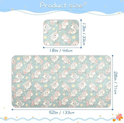Cute Cartoon White Unicorns Cooling Baby Crib Mattress Sheets 28" x 52" Breathable Bed pad for Kids, Adult in Kuwait