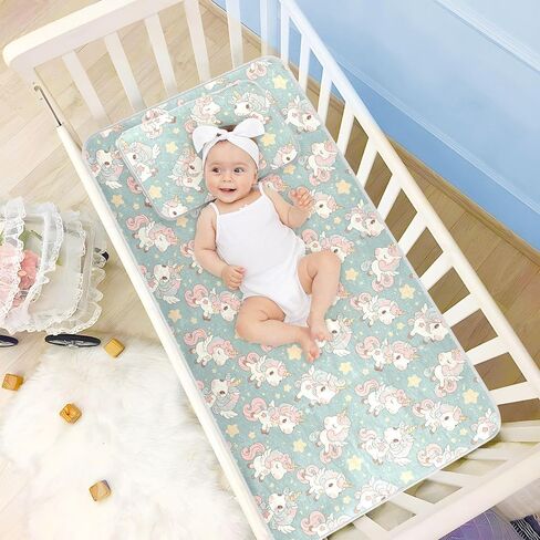 Cute Cartoon White Unicorns Cooling Baby Crib Mattress Sheets 28" x 52" Breathable Bed pad for Kids, Adult in Kuwait