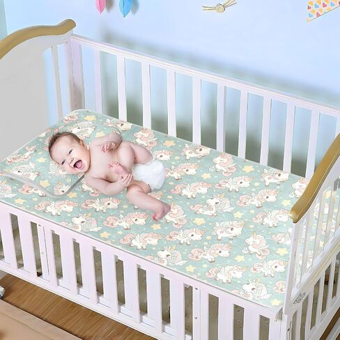 Cute Cartoon White Unicorns Cooling Baby Crib Mattress Sheets 28" x 52" Breathable Bed pad for Kids, Adult in Kuwait