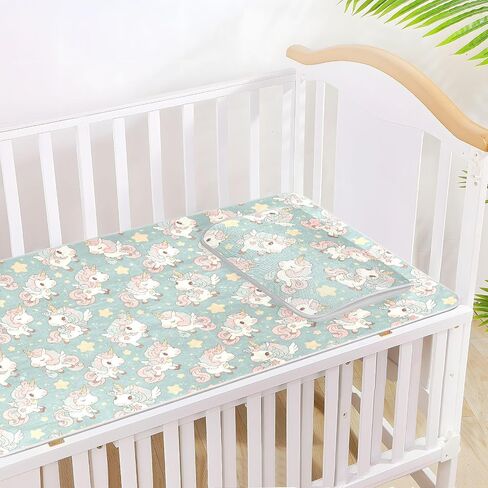 Cute Cartoon White Unicorns Cooling Baby Crib Mattress Sheets 28" x 52" Breathable Bed pad for Kids, Adult in Kuwait