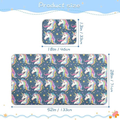 Dreamy Cartoon Unicorns Cooling Baby Fitted Crib Mattress 28" x 52" Reusable Training Pads for Kids, Adult in Kuwait