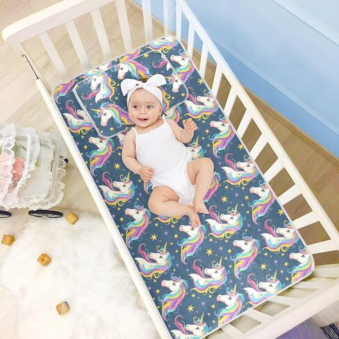Dreamy Cartoon Unicorns Cooling Baby Fitted Crib Mattress 28" x 52" Reusable Training Pads for Kids, Adult in Kuwait