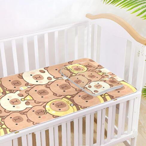 Cute Cartoonish Brown Kapibara Cooling Baby Waterproof Crib Mattress pad 28" x 52" Washable Pads for Bed for Kids, Adult in Kuwait