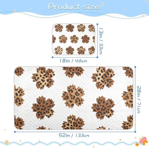 Brown Cherry Blossom Leopard Print Cooling Baby Crib Mattress Topper 28" x 52" Reusable Pads for Bed Washable for Kids, Adult in Kuwait