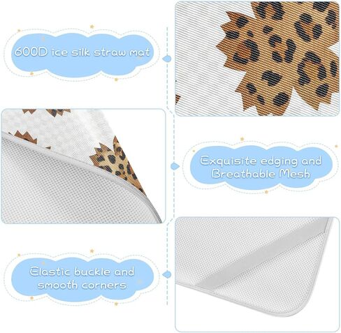 Brown Cherry Blossom Leopard Print Cooling Baby Crib Mattress Topper 28" x 52" Reusable Pads for Bed Washable for Kids, Adult in Kuwait
