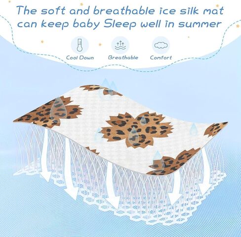 Brown Cherry Blossom Leopard Print Cooling Baby Crib Mattress Topper 28" x 52" Reusable Pads for Bed Washable for Kids, Adult in Kuwait