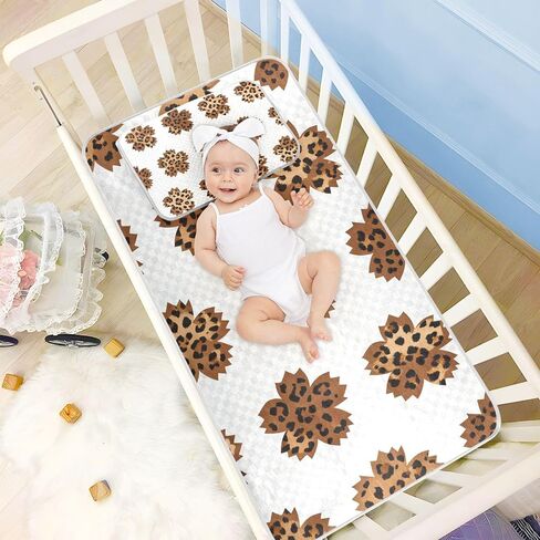 Brown Cherry Blossom Leopard Print Cooling Baby Crib Mattress Topper 28" x 52" Reusable Pads for Bed Washable for Kids, Adult in Kuwait