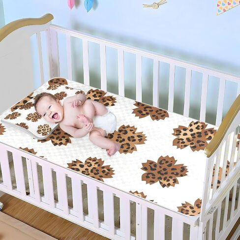 Brown Cherry Blossom Leopard Print Cooling Baby Crib Mattress Topper 28" x 52" Reusable Pads for Bed Washable for Kids, Adult in Kuwait