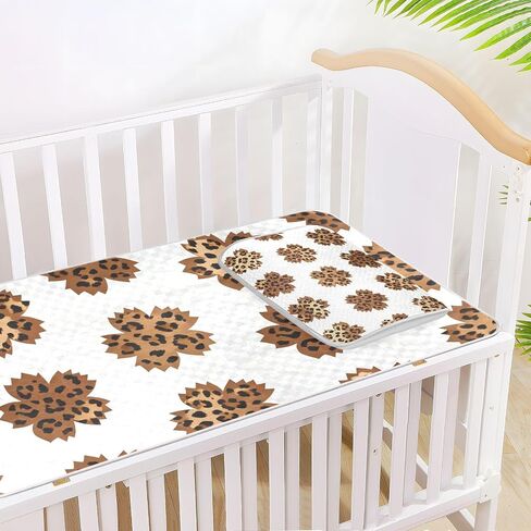 Brown Cherry Blossom Leopard Print Cooling Baby Crib Mattress Topper 28" x 52" Reusable Pads for Bed Washable for Kids, Adult in Kuwait