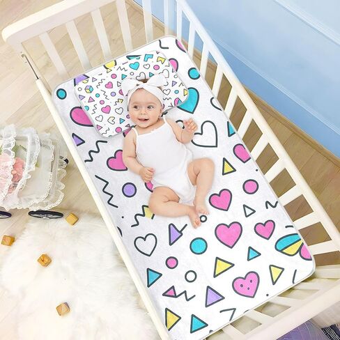 Cartoon Abstract Shapes Cooling Baby Bed Mattress Cover 28" x 52" Breathable Mattress Protector Pads for Baby&Toddler in Kuwait