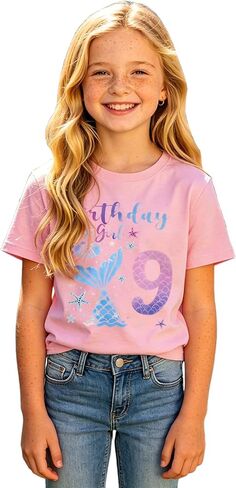 CM C&M WODRO Birthday Girl Shirt 1st 2nd 3rd 4th 5th 6th 7th 8th 9th 10th Mermaid T-Shirt Baby Girls B-Day Short Sleeve Tees in Kuwait