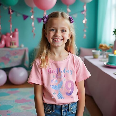 CM C&M WODRO Birthday Girl Shirt 1st 2nd 3rd 4th 5th 6th 7th 8th 9th 10th Mermaid T-Shirt Baby Girls B-Day Short Sleeve Tees in Kuwait
