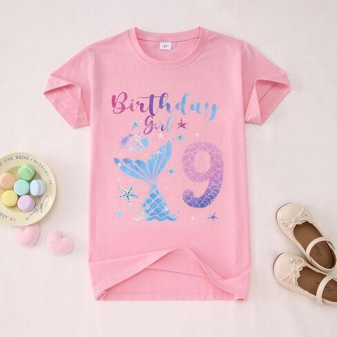 CM C&M WODRO Birthday Girl Shirt 1st 2nd 3rd 4th 5th 6th 7th 8th 9th 10th Mermaid T-Shirt Baby Girls B-Day Short Sleeve Tees in Kuwait