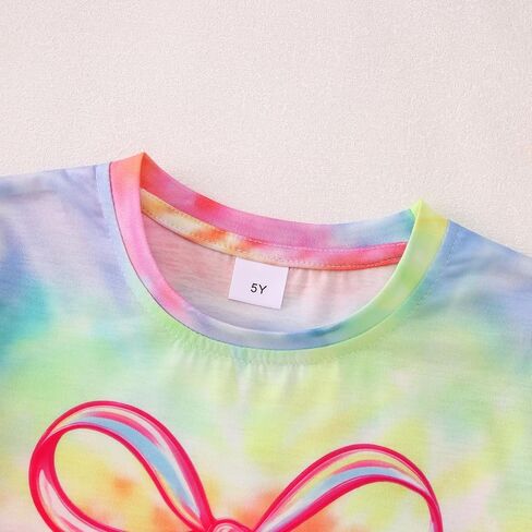 Ritatte Tie Dye Birthday Girl Shirt Rainbow Bow Graphic Tee Kids Birthday Gift Party Photoshoot Outfit Top 1-10Y in Kuwait