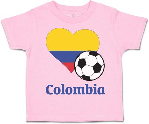 Toddler T-Shirt Heart Flag Soccer Ball Colombian Soccer Colombia Football Cotton Colombian Soccer Boy & Girl Clothes Soccer Ball Baby Funny Tee Soft Pink Design Only 2T in Kuwait