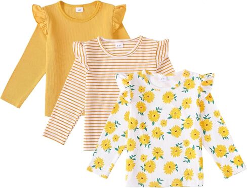 3-Pack Toddler Girls Long Sleeve Shirts 12-24 Months Baby Girl T-Shirt Fly Sleeve Tee 2T 3T 4T Girl Clothes in Kuwait